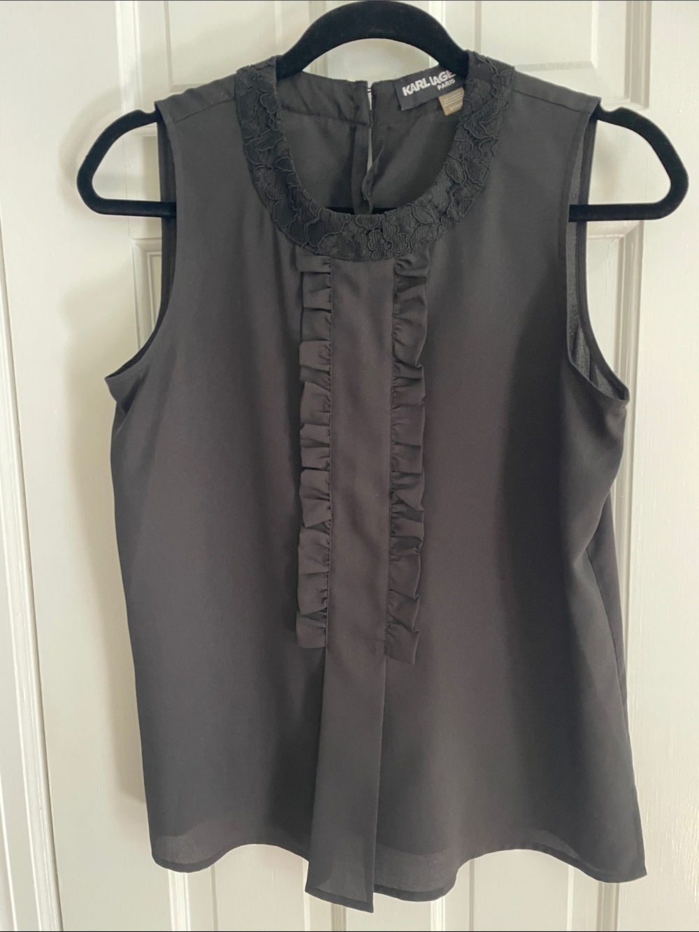 Karl Lagerfeld Black Sleeveless Ruffled Front Camisole